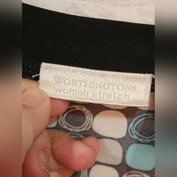 Worthington retro inspired, faux wrap blue/blk/white blouse Size 2X - Picture 6 of 6